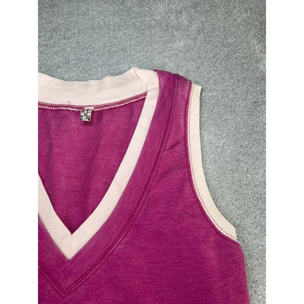 Free People Intimately Pink Varsity‎ V-Neck Bodysuit Sleeveless XS Small Preppy